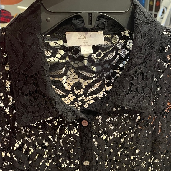 LOFT Elegant Black Lace Button-Up Blouse - Picture 5 of 10